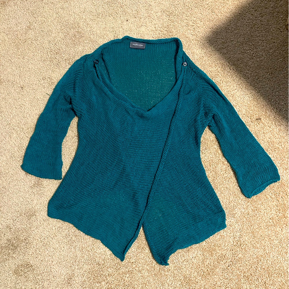 Wooden Ships teal asymmetrical crossbody sweater